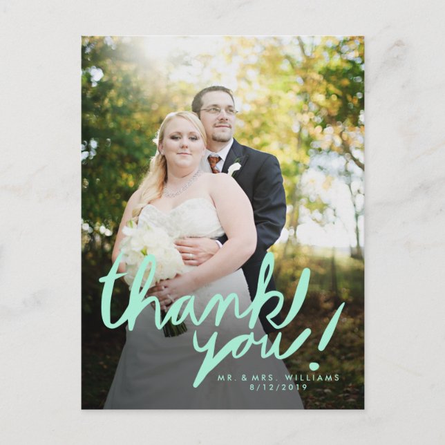 Modern Mint Handwrite Photo Tack-vykort Vykort (Framsida)