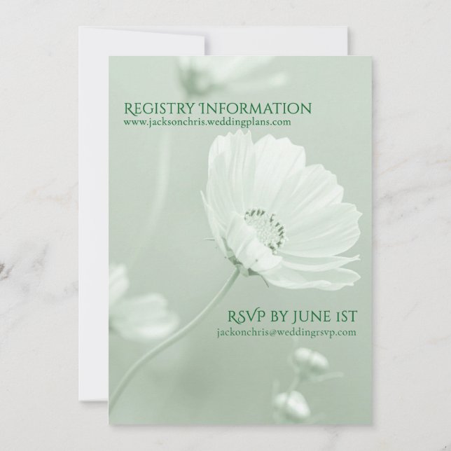 Modern Mint Mjuk Blommig Skript Typografi Bröllop  Inbjudningar (Baksida)