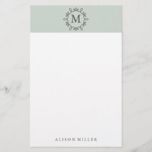 Modern Mint Monogrammed Stationery Brevpapper