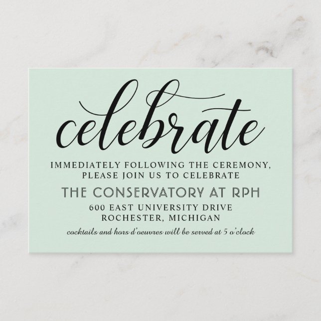 Modern Mint och Black Script Bröllop Celebrate Tilläggskort (Framsida)
