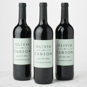Modern Mint och Black Script Bröllop Vinflaska Etikett