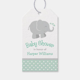 Modern Mint och Grått Elephant Baby Shower Presentetikett