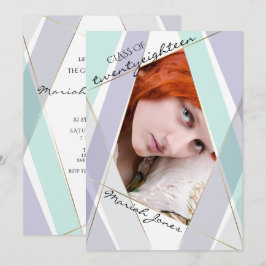 Modern Mint och Violet Geometric Student Photo Inbjudningar