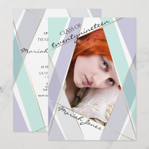 Modern Mint och Violet Geometric Student Photo Inbjudningar