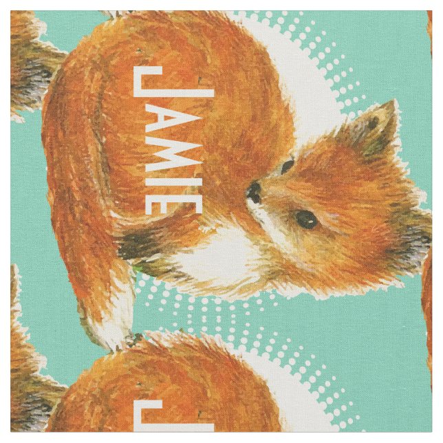 Modern Mint Personlig Fox Tyg (Närbild)