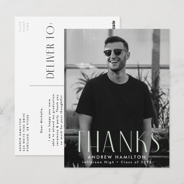 Modern Mint Photo Studenten Tack Vykort (Fram/baksida)