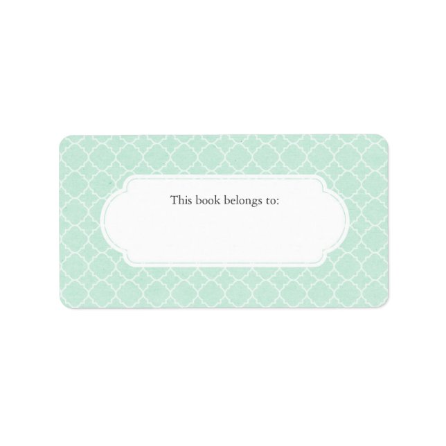 Modern Mint Quatrefoil "this Bok Tillhör to" Adressetikett (Framsidan)