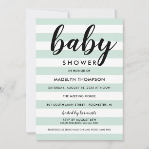 Modern mint-randig script babyfest inbjudningar