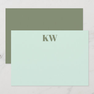 Modern Mint Sage Monogram Initialer Personlig Tack Kort
