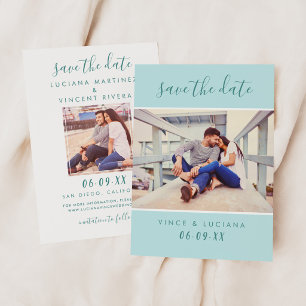 Modern Mint Script Foto Bröllop Spara Datumet
