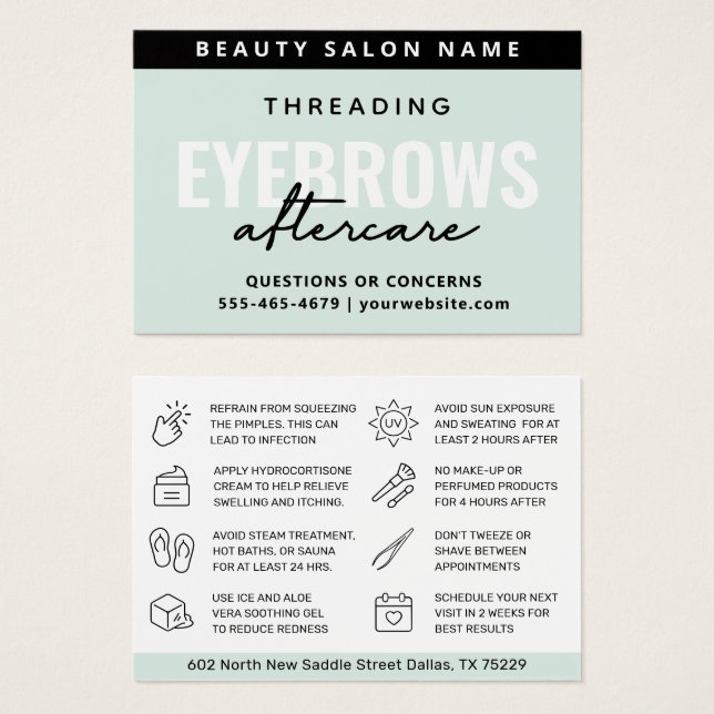 Modern Mint Simple Eyebrow Threading Aftercare Visitkort (Framsida & baksida)
