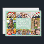 Modern Mint & Swirls Collage Helgdagars Photo Card Julkort<br><div class="desc">Enkel stödrastermall för mint grönt med ställe för 8 av dina favoritfoton. Illustrerad med elegant, modern strömningsdesign och finare typsnitt. Det står: "Önskar dig mycket god jul". Anpassa det till din familj namn. ***NOTERA att om du ändrar teckensnittets typsnitt eller storlek kan det ändra hur meddelandet skrivs ut. Det kommer...</div>