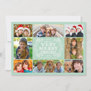 Modern Mint & Swirls Collage Helgdagars Photo Card Julkort