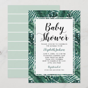 Modern Mint Tropisk Palmlöv Baby Shower Inbjudningar