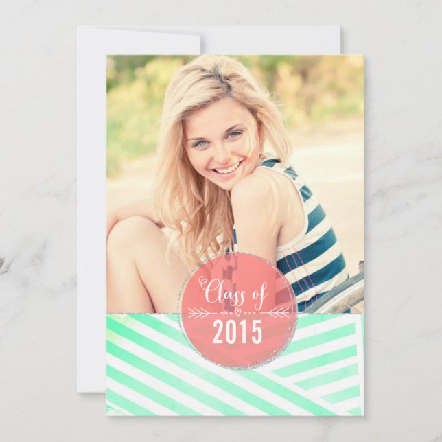 Modern Mint Watercolor Rand Photo Studenten Inbjudningar (Framsida)