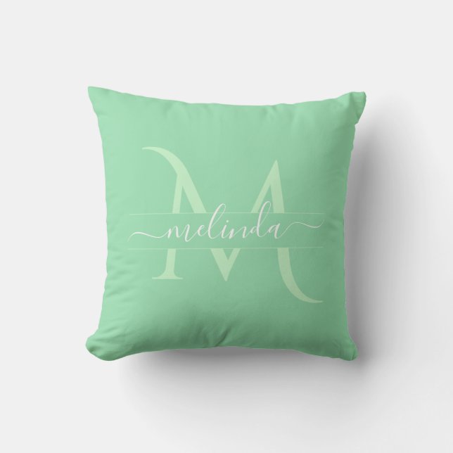 Modern Mint White Split Monogram Personlig Namn Kudde (Framsida)