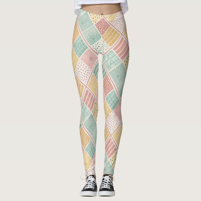 Modern mintgeometrisk prickig randig mönster leggings (Framsida)