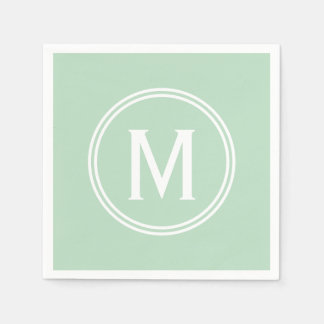 Modern mintgrön anpassad rund ram monogram pappersservett