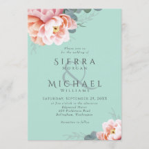 Modern Mintgrön Rosa Persika Blommig Bröllop