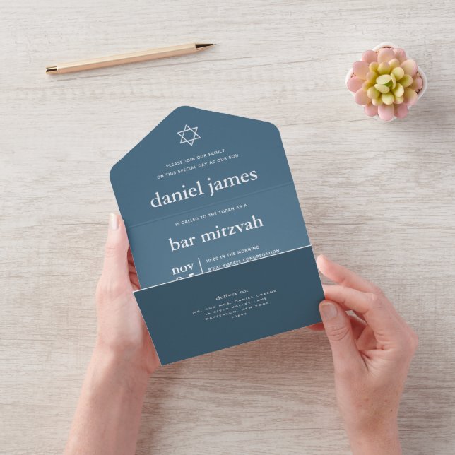 Modern Mitzvah Dusty Blue ALL IN ONE INBJUDANDE (Video)