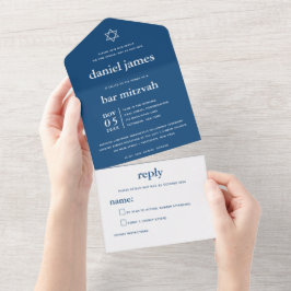 Modern Mitzvah Navy Blue ALL IN ONE INVIKATION