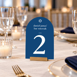 Modern Mitzvah Navy Blue Arch Table Number Card Inbjudningar