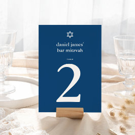 Modern Mitzvah Navy Blue Large Table Number Card Inbjudningar