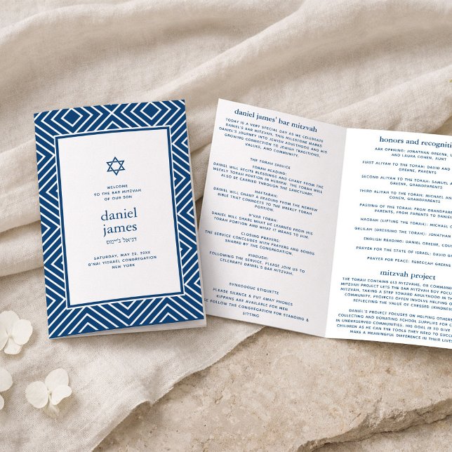 Modern Mitzvah Vikbar Pappersprogram, Marinblå Reklamblad (Skapare uppladdad)