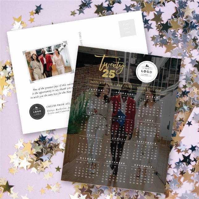 Modern mix Typography 2025 Calendar Photo New Year Helg Vykort (Modern Mix Typography 2025 Calendar Photo New Year Holiday Postcard @ fat_fa_tin)