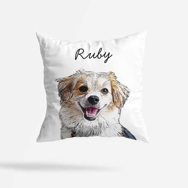 Modern Mixed Breed Dog Illustration | Add Name  Kudde (Skapare uppladdad)