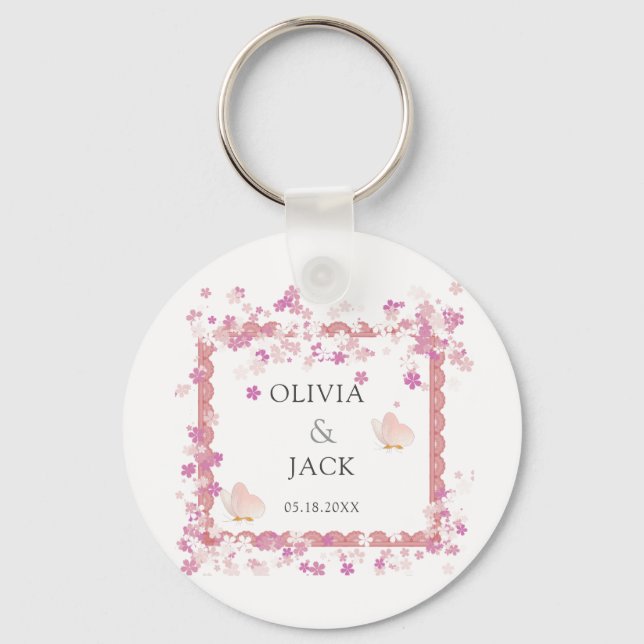 Modern mjuk blommigt för rosa och fjäril Sommar Br Nyckelring (Framsida)