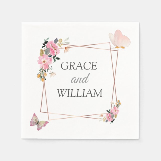 Modern mjuk blommigt för rosa och fjäril Sommar Br Pappersservett (Framsidan)