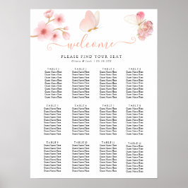 Modern mjuk blommigt för rosa och fjäril Sommar Br Poster