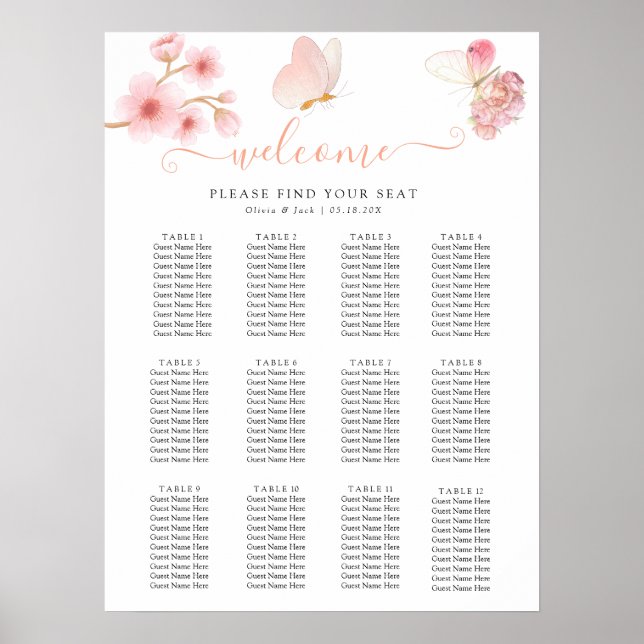 Modern mjuk blommigt för rosa och fjäril Sommar Br Poster (Framsidan)