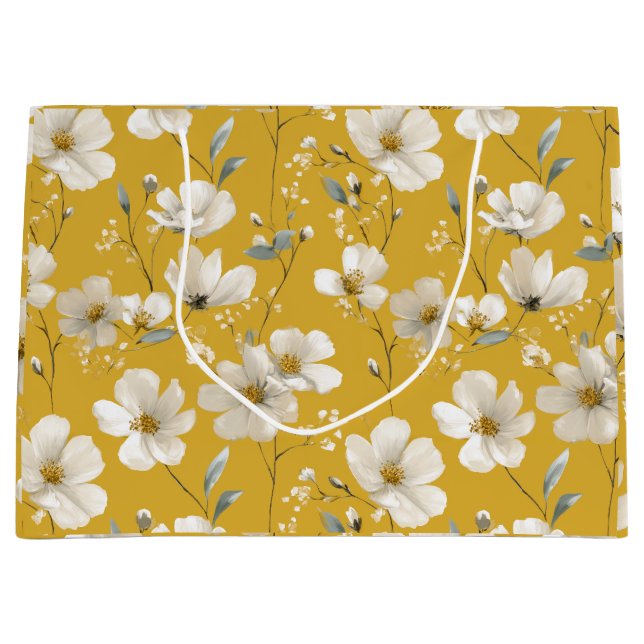 Modern mjuk gul blomma vit blommig mönster (Framsidan)