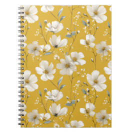 Modern mjuk gul blomma vit blommig mönster anteckningsbok