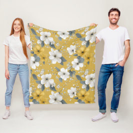 Modern mjuk gul blomma vit blommig mönster fleecefilt