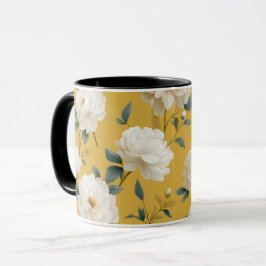 Modern mjuk gul blomma vit blommig mönster mugg
