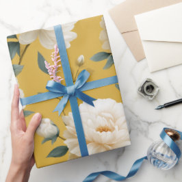 Modern mjuk gul blomma Vit blommig mönster Presentpapper