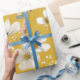 Modern mjuk gul blomma vit blommig mönster presentpapper