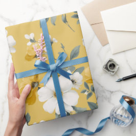 Modern mjuk gul blomma vit blommig mönster presentpapper