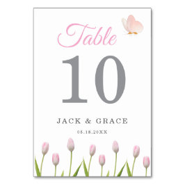Modern mjuk rosa blomster & fjäril Sommar Bröllop Bordsnummer