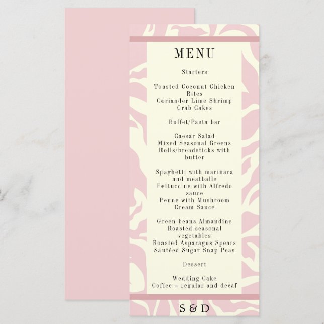 Modern mjuk rosa och vit Matisse art Bröllop Meny (Fram/baksida)