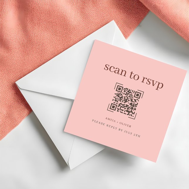 Modern Mjuk Rosa QR-kod Bröllop Online RSVP-kort Anteckningskort (Skapare uppladdad)