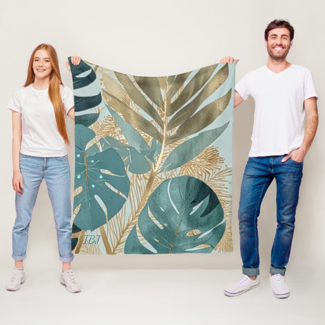 Modern Mjuk Teal Monstera Botanisk Fleecefilt (På plats)