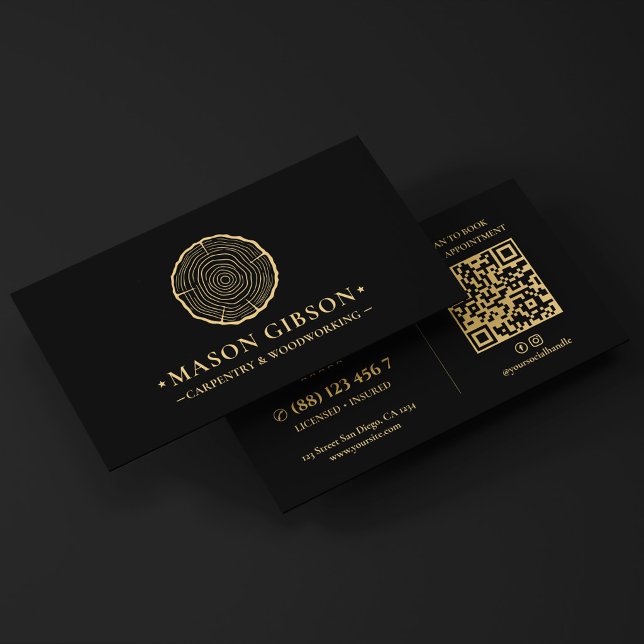 Modern möbelsnickeri snickare logotyp svart visitkort (Modern Woodworker Carpenter Logo Black Business Card
)