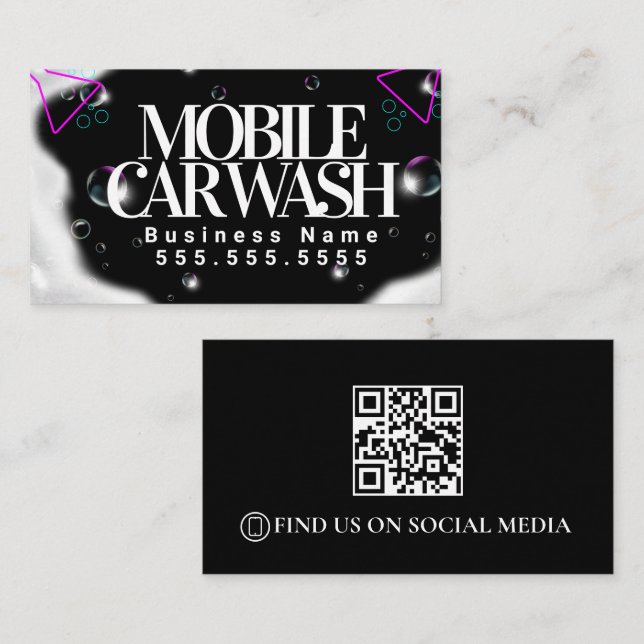 Modern Mobil Bil Tvätt Fordon Detaljer QR-kod  Visitkort (Fram/baksida)