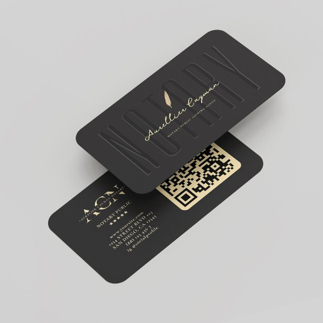 Modern Mobile Notary Black Guld Quill Monogram Visitkort (Modern Mobile Notary Black Gold Quill Monogram Business Card
)