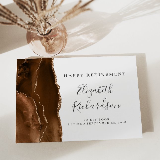 Modern Mocha Brown Guld Agate-skript Pension Gästböcker (Skapare uppladdad)