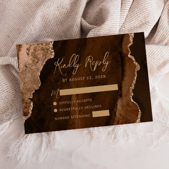 Modern Mocha Brun Agat Guld Script Bröllops RSVP OSA Kort (Skapare uppladdad)